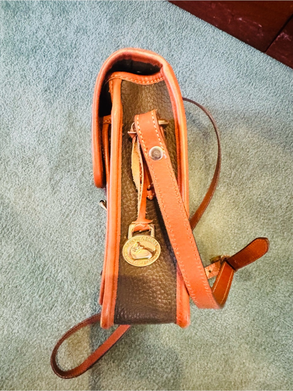Dooney & Bourke Dark Brown Pebble Leather Messenger with Tan Trim - Picture 9 of 13